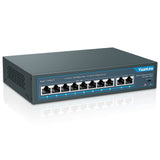 YuanLey PoE Switch 10 Poorten, 8 PoE-Poorten 100Mbps, 2 Uplink Gigabit, 120W 802.3af/at, Breid de Functie, Metal Fanless Plug and Play