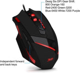 ZELOTES bedrade game-muis, bekabelde computergamemuizen met instelbare 7200 dpi en 7 led-kleuren, die veranderen voor gamer, pc, laptop, bureau, notitieboek.