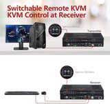 4K@60Hz 444 HDMI2.0 Bidirectional USB KVM Extender(HDBaseT) PoH, Switch 1 Host 4 USB for Keyboard Mouse at TX or RX, LAN Access Extension 100M over Cat5e/6/7, IR+ 3.5mm Stereo+ RS232, No Loss Latency