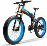 LANKELEISI T750plus Elektrische mountainbike, inklapbaar, 66 cm, voor volwassenen, elektrische fiets met 27 versnellingen met afneembare accu