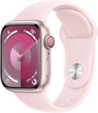 Apple Watch Series 9 (GPS + Cellular 41 mm) Smartwatch - Kast van roze aluminium - Lichtroze sportbandje S/M. Conditie bijhouden, Saturatie-app en Ecg-app, Always-on Retina-display, waterbestendig