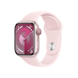 Apple Watch Series 9 (GPS + Cellular 41 mm) Smartwatch - Kast van roze aluminium - Lichtroze sportbandje S/M. Conditie bijhouden, Saturatie-app en Ecg-app, Always-on Retina-display, waterbestendig