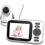 HelloBaby Video-babyfoon met camera en audio, alleen beweging, 355 graden rotatie, babycamera, zonder wifi, nachtzicht, IPS-display, HD-audio, bidirectionele audio, VOX-modus, 8 talen en nanas