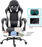 Gemani Bureaustoel, gamingstoel, massagefunctie, USB, gamingstoel, ergonomische gamerstoel met voetensteun, hoofdsteun, lendenkussen, draaistoel, 02-0042 (wit)