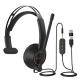 Nuroum HP11-SU USB-headset met microfoon voor laptop, 270 ° draaibare boommicrofoon, in-line bediening, USB-A/Type-C/3,5 mm naar pc/Mac/mobiel voor Zoom/Teams Bellen/Conferencing, Single-Ear hoofdtelefoon (Mono)