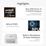 Beelink SER9 Mini PC, AMD Ryzen 9 AI HX 370 (12C/24T tot 5,1GHz), 32GB LPDDR5X 1TB PCIe4.0 SSD Mini Gaming PC, 4K Triple Display, HDMI/DP/USB4.0, 2,5G LAN/WiFi 6/BT5.2