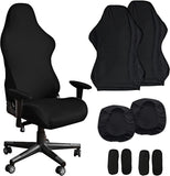 LEKEFETO Gamingstoelbekleding, bureaustoelbekleding, zwart, rekbare stoelbekleding, voor computergamestoel, racing-stijl, zwart, 2 stuks