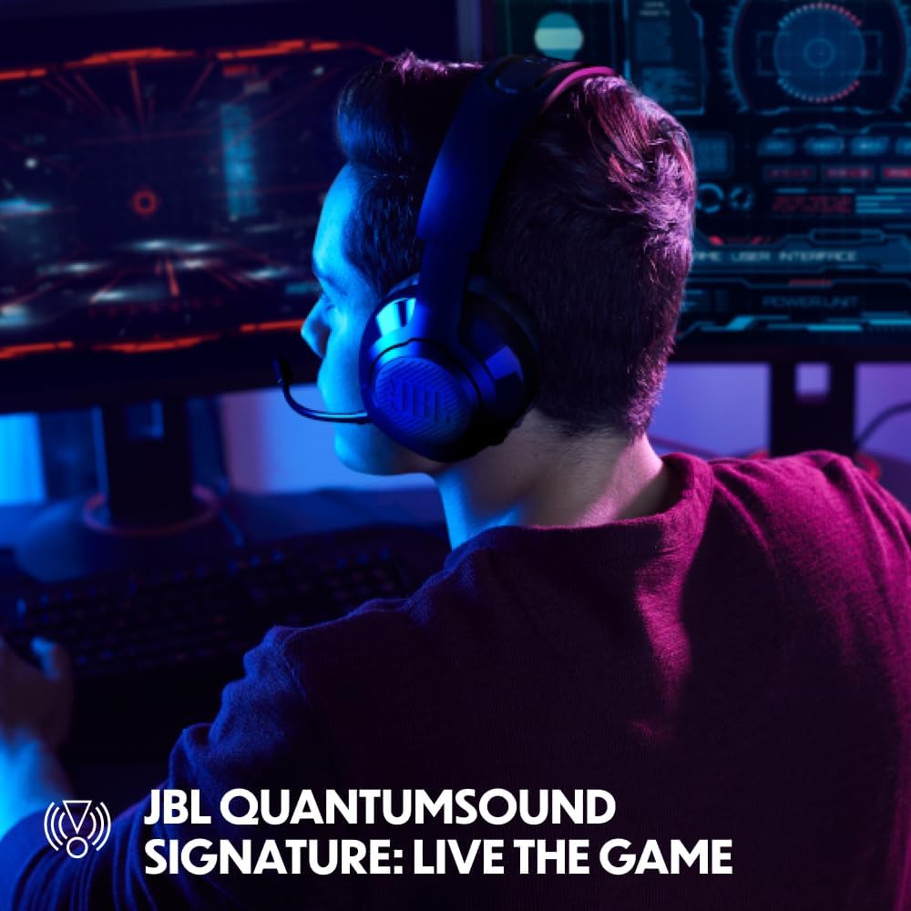 JBL Quantum 350 draadloze on-ear gaming headset, met afneembare microfoon, surround sound, 2-4GHz-connectiviteit, voor pc, Mac, Xbox, Playstation, Nintendo Switch, mobiel en VR