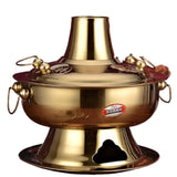 Fondue Chinese koperen hete pot, roestvrij staal traditionele houtskool verwarmde soepketel, outdoor kookgerei picknick fornuis kookpot, stoofpot kaasfondue voor thuis restaurant feest (goud, Diam