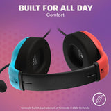 PDP Gaming LVL40 Stereo Headset met Mic for Nintendo Switch - PC, iPad, Mac, laptopcomputer - Noise Cancelling microfoon, Lichtgewicht, Soft Comfort On Ear Headphones, 3.5 mm jack - neon blauw & rood