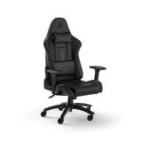 Corsair TC100 Relaxed Gamingstoel, leer, op racen geïnspireerd design, lendenkussen, afneembaar nekkussen van traagschuim, verstelbare armleuningen, zwart