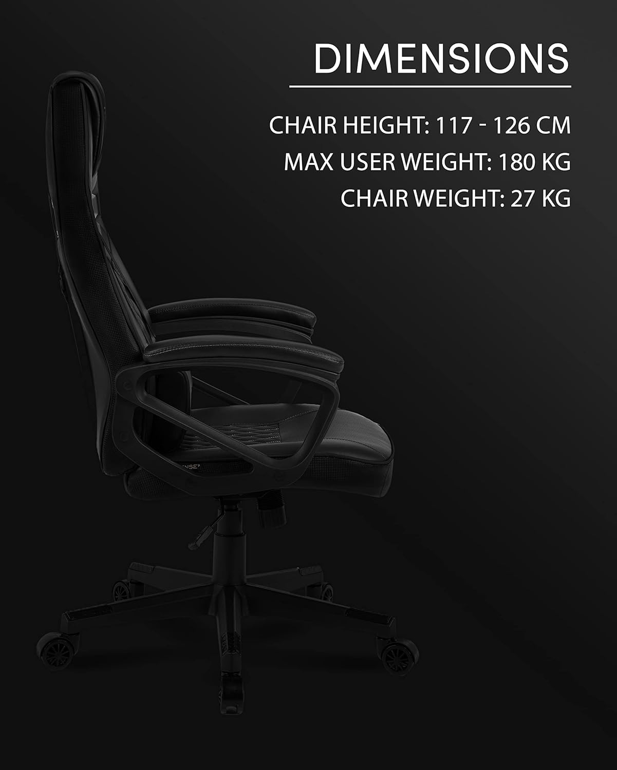 SENSE7 Gamer stoel, zwart, 40-49 x 69,5x60