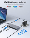 Docking Station USB C met 65 W voeding, laptop dockingstation, 15-in-1 USB C dock met 4K Dual HDMI, 4K DisplayPort, 100W PD, Gigabit Ethernet, 10 Gbps USB C Data, USB 3.1/3.0/2.0, SD/TF,