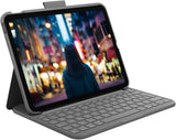 Logitech Slim Folio Toetsenbordhoes voor iPad (10e generatie) met geïntegreerd Draadloos Toetsenbord - UK Engels QWERTY indeling-Layout - Grijs