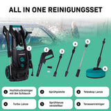 VONROC 2500W hogedrukreiniger met inductiemotor en 8m slanghaspel - Krachtige 195 Bar - Ingebouwde wasmiddelcontainer, inclusief Terrasreiniger en Turbolans
