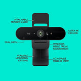 Logitech Brio Stream Webcam - Ultra 4K HD Video Calls, HD Auto Light Correction, Streaming, Black