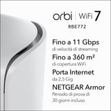 NETGEAR Orbi 770 Serie Quad-Band WiFi 7 mesh-netwerksysteem (RBE772) router met 1 satellietrepeater dekking tot 360 m², 100 apparaten 2,5 gig-internetaansluiting (tot 11 Gbps)