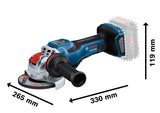 Bosch Professional BITURBO met X-LOCK haakse accuslijpmachine GWX 18V-15 PSC (vermogen als dat van een machine met snoer van 1500 W, zonder accu's en oplader, in kartonnen doos)