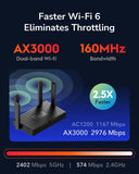 Cudy WR3000 AX3000 Dual Band WLAN-router, mesh, draadloos, dual-band Wi-Fi 6, Dualband, Access Point, VPN-server, Beamforming, dual-core, 5 GHz, RJ-45) zwart