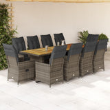 vidaXL 11-delige Bistroset met kussens poly rattan grijs, loungeset, loungeset tuin, loungeset buiten, tuinset, terrasset, tuinset lounge