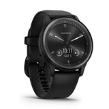 GARMIN Vívomove Sport, Stijlvolle Hybride Smartwatch, Gezondheidsgegevens, GPS, Sport-Apps, Verborgen Touchscreen, Siliconen Polsband, OLED Display, Zwart met Slate Grey