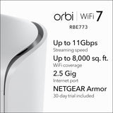 NETGEAR Orbi WiFi 7 mesh-netwerksysteem (770-serie) WiFi 7 router met 2 satellietrepeaters - dekking tot 540 m², 100 apparaten, tot 11 Gbps (RBE773)