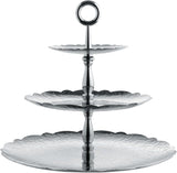 Alessi "Dressed for X-mas" 18/10 roestvrij staal 3-schotel taartstandaard met reliëfdecoratie, zilver