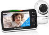 HelloBaby Babyfoon met Camera en Nachtzicht, 5 '' Display met 30 uur Batterij, Pan-Tilt-Zoom Video Babyfoon Geen WiFi, 2-Weg Gesprek, Temperatuur, 8 Slaapliedjes en 300 m Bereik