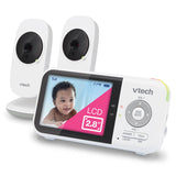 VTech VM819-2 Video Baby Monitor met 19 uur batterijlevensduur, 2 camera's, 1000 ft lange bereik, automatische nachtzicht, 2,8 inch scherm, 2-weg audio talk, temperatuursensor, stroombesparende modus