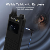 Retevis B63S Walkie-Talkies Voor Volwassenen, PMR446 Slanke 2-Weg Radio met Oortelefoon, LCD Scherm, VOX, 1620mAh Oplaadbare Bidirectionele Radio Voor Detailhandel, Restaurant (4 Stuks, Zwart)