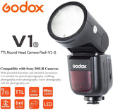 GODOX V1-S TTL cameraflitser met ronde kop, 2 W, led-modelleringslamp, 1/8000s snelle synchronisatie, 480 flitser met volledig vermogen, 5600 ± 200 K kleurtemperatuur, snelsluiting, geschikt voor