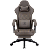 Dowinx Gamingstoel met lendesteun, ergonomische gamingstoel met lendensteun, ergonomische gamingstoel met voetensteun, bureaustoel, PU-leer, bruin