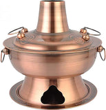 Fondue Chinese koperen hete pot, oude Peking Chinese hete pot koper roestvrij staal traditionele houtskool verwarmde soep stoom ketel keukengerei kookgerei (34cm)