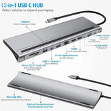 DSHGDJF 12 in 1 USB C Hub Laptop Docking Station Type-C naar Dual compatibel/VGA/USB 3.0 Hub/PD/RJ/TF-kaart