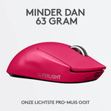 Logitech G PRO X SUPERLIGHT Draadloze Gaming-Muis, Lichtgewicht 63g, HERO 25K Sensor, 25.600 DPI, 5 Programmeerbare Knoppen, Lange Batterijduur, On-Board Geheugen, Voor Esports, PC / Mac - Magenta