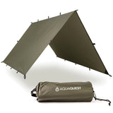 Aqua Quest Safari Tarp - 100% Waterdicht Lichtgewicht SilNylon Bushcraft Camping Shelter - 3x2, 3x3, 4x3, 6x4 Olijf Saai of Camo