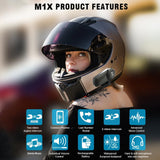 QSPORTPEAK MX1 Bluetooth-headset voor motorfiets, 800 m, 2 rijders, helm, intercom-communicatiesystemen, ruisonderdrukking, oproepmuziekbediening, IP65 waterdicht, universele koppeling (2 stuks)