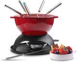 Artestia Gietijzeren Fondue Pot Set, Gietijzeren Chocolade Fondue Pot Set met 6 Fondue Vorken, Kaasfondue Set Serveer 6 Personen (Rood)