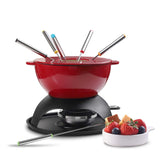 Artestia Gietijzeren Fondue Pot Set, Gietijzeren Chocolade Fondue Pot Set met 6 Fondue Vorken, Kaasfondue Set Serveer 6 Personen (Rood)