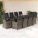 vidaXL 11-delige Bistroset met kussens poly rattan grijs, loungeset, loungeset tuin, loungeset buiten, tuinset, terrasset, tuinset lounge