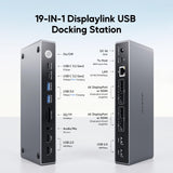 Displaylink-dockingstation met 120 W voeding, USB C docking station, dubbele monitor voor MacBook M1/M2/M3 Windows, 4K @60Hz Displaylink Dock met 2HDMI, 2 DisplayPort, USB A/C Gen2 poorten,