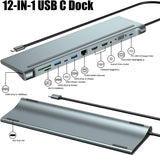 PWAYTEK USB C Docking Station 2 HDMI,4K Laptop Docking Station Dual Monitor, USB C hub Thunderbolt Dock voor Macbook Dell HP Lenovo Surface Thinkpad Asus