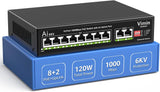 10-poorts gigabit PoE-switch met 8 PoE-poorten, VIMIN 8-poorts Unmanaged 10/100/1000 Mbps netwerk PoE-switch met 2 uplinkpoorten, AI Watchdog, VLAN, 250 m, ondersteunt IEEE802.3af/at