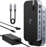 8K USB C 4 Dock Dual DP met voeding 150W Docking Station USB C Dock Station DRIE schermen met USB 3.1 10 Gbps, SD 4.0 kaartlezer, USB C 20W opladen, RJ45 Laptop Hub Dock voor Dell/HP/Lenovo