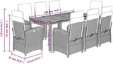 Lechnical 9-delige tuinmeubelset met kussens van polyrotan, grijs, outdoor lunchset, tuindinerset, eettafelset op terras - 3212485