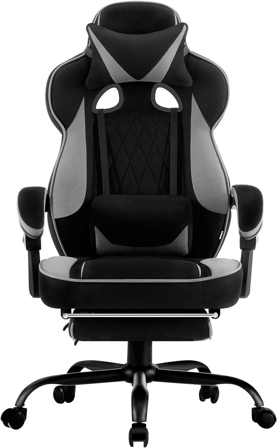 WOLTU GS03sw Gamingstoel met pocketveringkussen, ergonomisch, brede zitting, voetensteun, bureaustoel, gamingstoel, 150 kg belastbaar, computerstoel, draaibaar, Leathaire-stof, zwart + wit