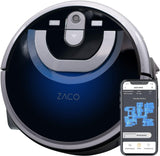 ZACO W450 dweilrobot met extra schoon- en vuilwatertank (nieuw in 2021), tot 80 min. nat dweilen, natzuigrobot voor ca. 60 m² oppervlak, cameranavigatie, app & Alexa bediening, blauw