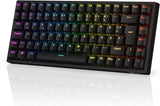 RK ROYAL KLUDGE RK84-DE 75% gaming-toetsenbord, 85 toetsen, compact bluetooth, mechanisch 2,4 GHz, bruine schakelaar, RGB achtergrondverlichting, voor Mac en Windows, zwart