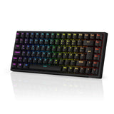 RK ROYAL KLUDGE RK84-DE 75% gaming-toetsenbord, 85 toetsen, compact bluetooth, mechanisch 2,4 GHz, bruine schakelaar, RGB achtergrondverlichting, voor Mac en Windows, zwart