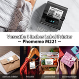 Phomemo M221 labelprinter met 3 rollen etiketten, labelmaker Bluetooth Thermo etikettenprinter voor kleding, sieraden, detailhandels, barcode en meer, compatibel met Android iOS en Windows,grijs